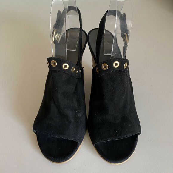 Stuart Weitzman Open Toe Slingback Wedge Sandal Eyeliner Black Suede Gro… - Picture 3 of 7